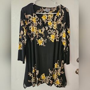 JM Collection Floral Black and Yellow Women's Top